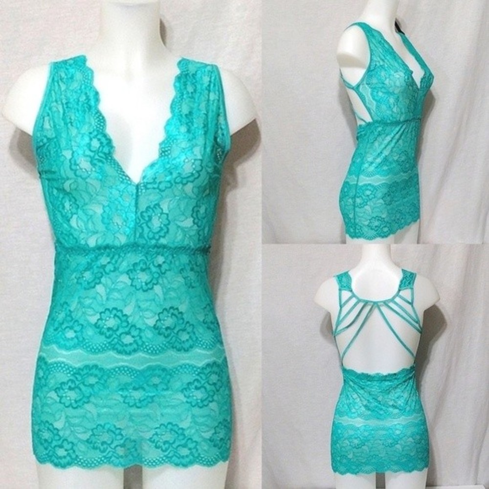 Women's Sexy Lace Strappy Back Boudoir Lingerie Chemise Sleepwear Medium